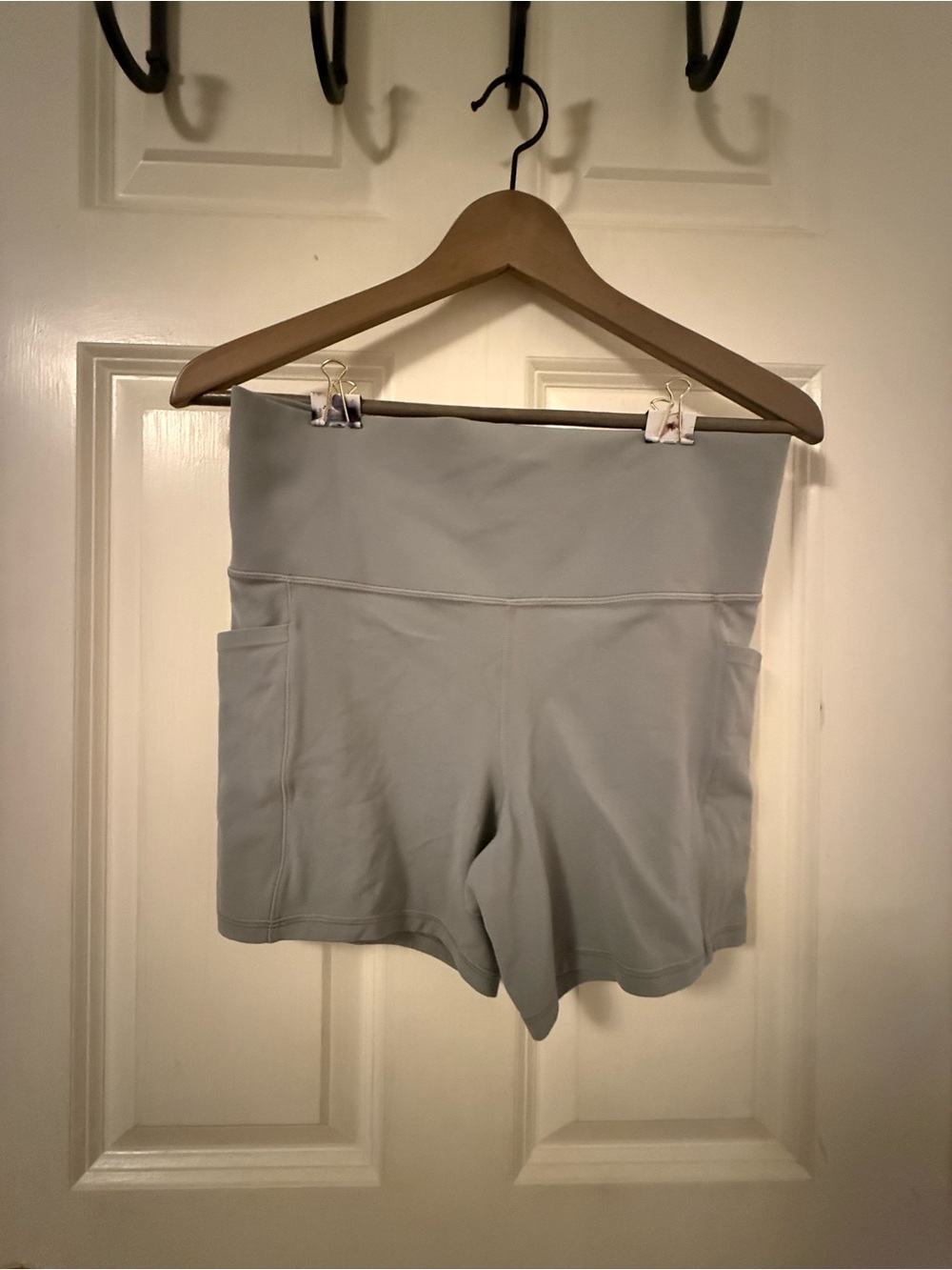 Athleta Light Gray High-Rise Bike Shorts with Side Pockets